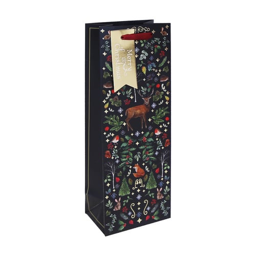 Woodland Animals Christmas Navy Bottle Gift Bag 35cm Product Image