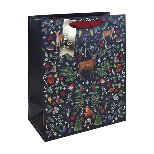 Woodland Christmas Large Navy Gift Bag 33cm