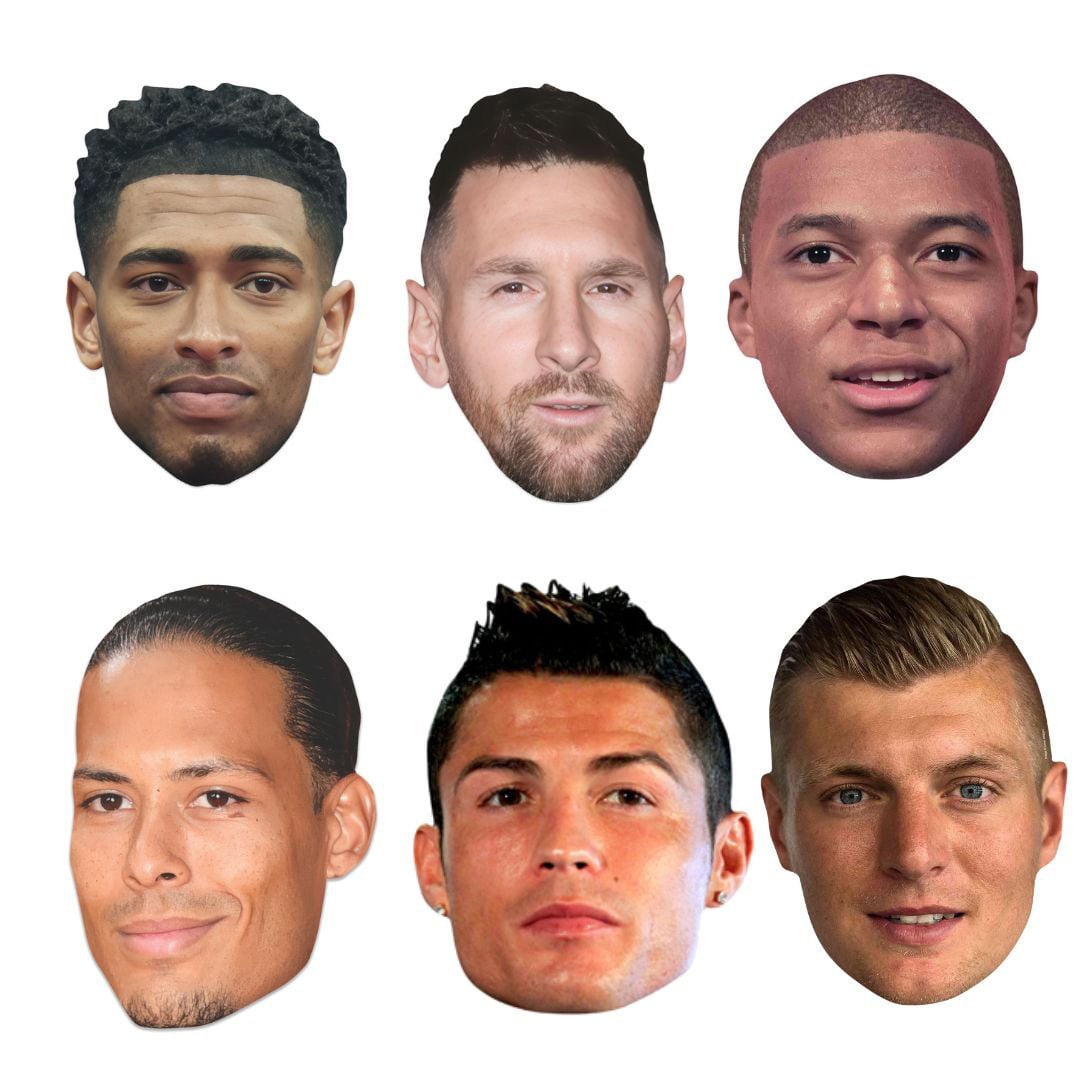 World Champion Footballers Cardboard Face Masks - Pack of 6