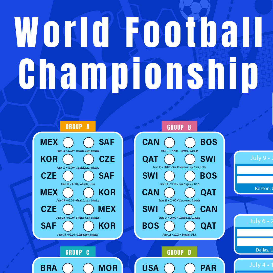 World Football Championship Cup 2026 A3 Fixture Wall Chart Product Gallery Image