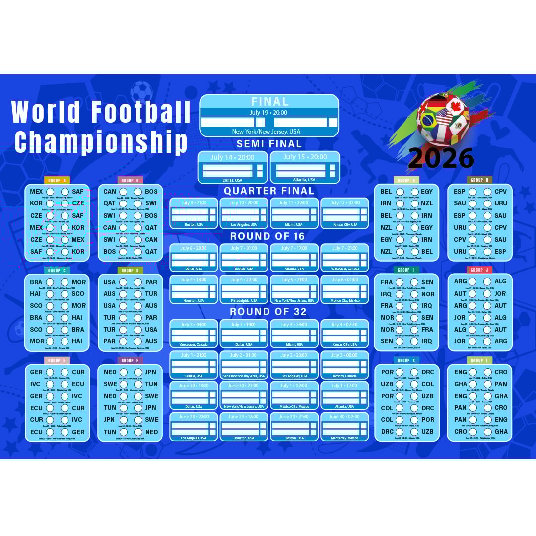 World Football Championship Cup 2026 A2 Fixture Wall Chart