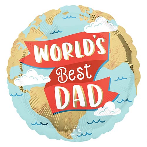 World's Best Dad Father's Day Round Foil Helium Balloon 43cm / 17 in