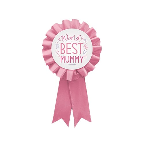Mother's Day World's Best Mummy Pink Rosette Pin Badge 15cm Product Image