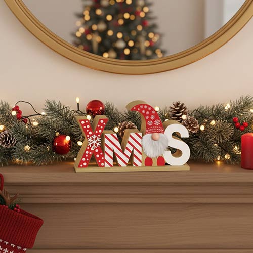 Xmas Gonk Wooden Christmas Table Sign Decoration 23cm