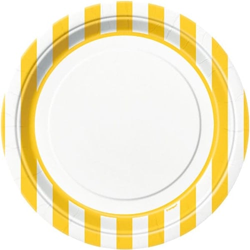 Yellow and White Stripes Paper Plates 22cm - Pack of 8