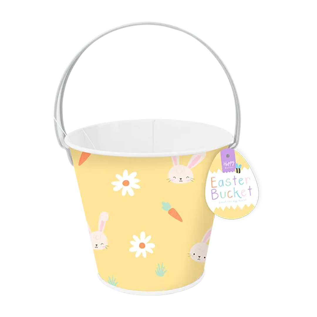 Yellow Bunnies and Carrots Easter Egg Hunt Tin Bucket 16cm Product Gallery Image