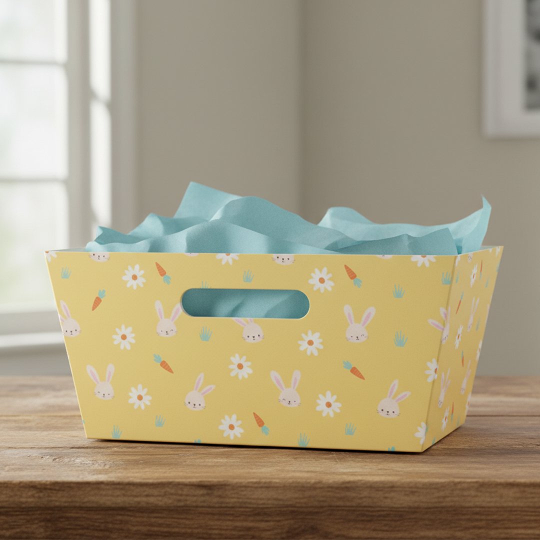 Yellow Bunnies and Carrots Easter Rectangular Hamper Basket 33cm