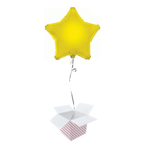 Yellow Star Foil Helium Balloon - Inflated Balloon in a Box Product Image