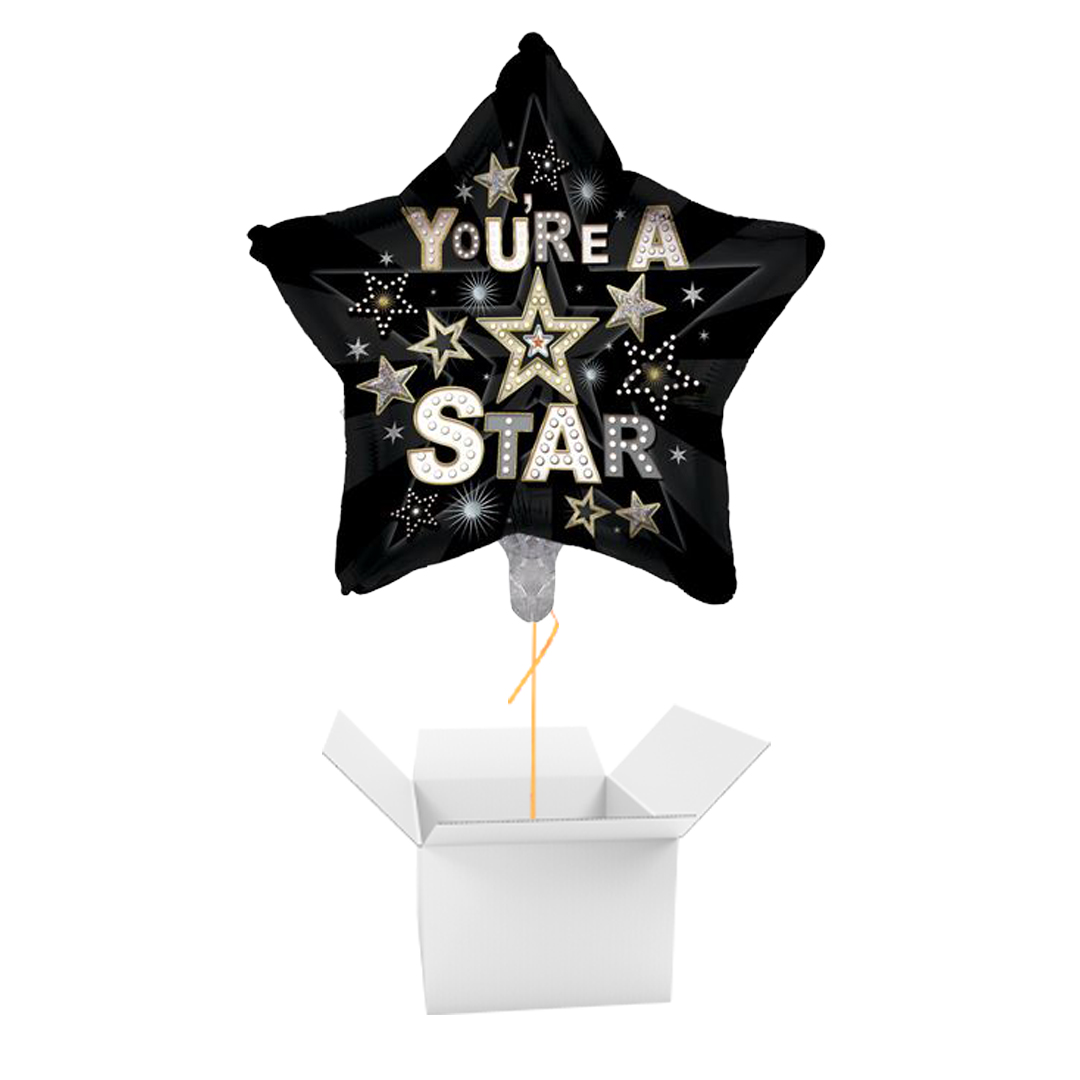 You're a Star Black & Gold Star Shaped Foil Balloon - Inflated Balloon In A Box