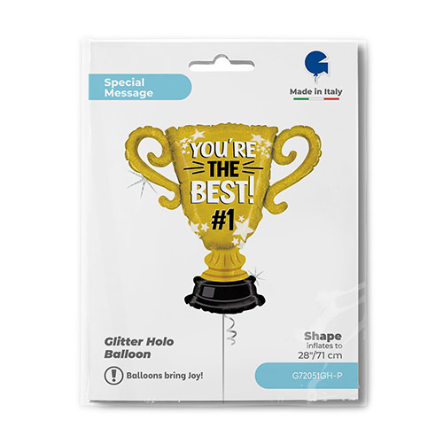 You're The Best Gold Cup Trophy Holographic Giant Helium Foil Balloon 71cm / 28 in Product Gallery Image