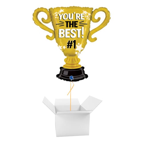 You're The Best Gold Cup Trophy Holographic Giant Helium Foil Balloon - Inflated Balloon in a Box