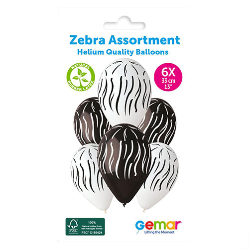 Zebra Print Latex Balloons 33cm / 13 in - Pack of 6 Product Gallery Image
