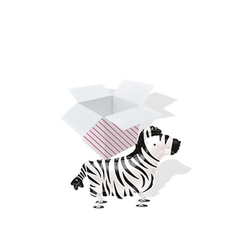 Zebra Walking Pet Foil Helium Balloon - Inflated Balloon in a Box Product Gallery Image