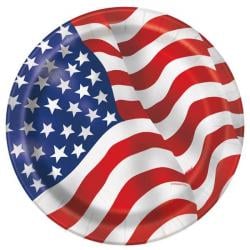 American Flag Round Paper Plates 22cm - Pack of 8