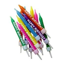 Assorted Colours Happy Birthday Party Candles With Holders - Pack of 12
