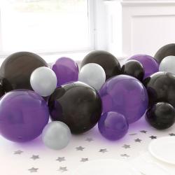 Black Purple & Silver Pearlized DIY Garland Balloon Arch Kit With Confetti