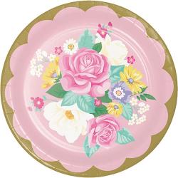Floral Tea Party Round Paper Plates 22cm - Pack of 8