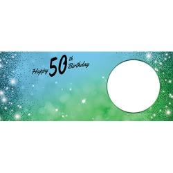 Happy 50th Birthday Sparkles Blue Green Design Small Personalised Banner – 4ft x 2ft
