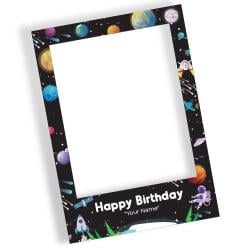 Outer Space Happy Birthday Black Personalised Selfie Frame Photo Prop