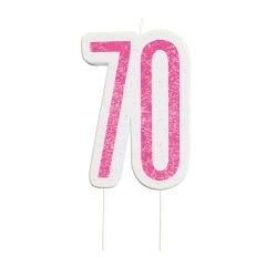 Pink Glitz Age 70 Birthday Candle 9cm