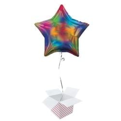 Rainbow Iridescent Star Foil Helium Balloon - Inflated Balloon in a Box