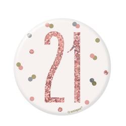 Rose Gold Glitz Age 21 Holographic Birthday Badge 7cm