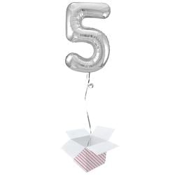 Silver Number 5 Helium Foil Giant Balloon - Inflated Balloon in a Box
