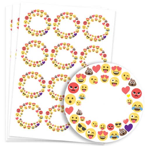 Emoji Design 60mm Round Sticker sheet of 12 | Partyrama
