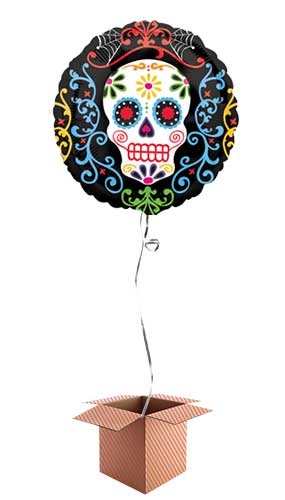 Day Of The Dead Round Foil Balloon - Inflated Balloon in a Box