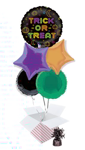 Halloween Trick Or Treat Holographic Neon Balloon Bouquet - 5 Inflated Balloons In A Box