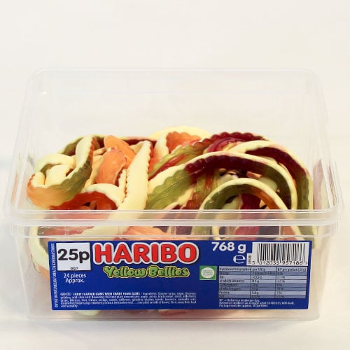 Haribo Giant Yellow Bellies Fruit Flavour Jelly Sweets With Sweet Foam Gums - Pack of 24