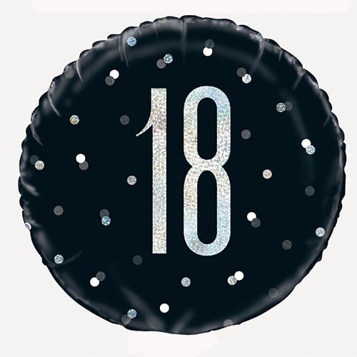 Black Glitz Age 18 Holographic Round Foil Helium Balloon 46cm / 18 in