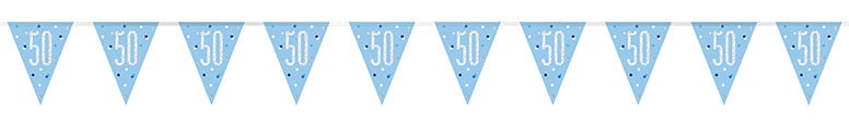 Blue Glitz Age 50 Holographic Foil Pennant Bunting 274cm