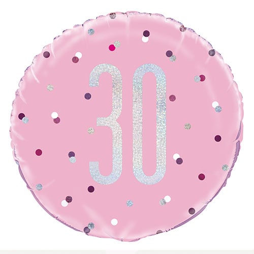 Pink Glitz Age 30 Holographic Round Foil Helium Balloon 46cm / 18 in