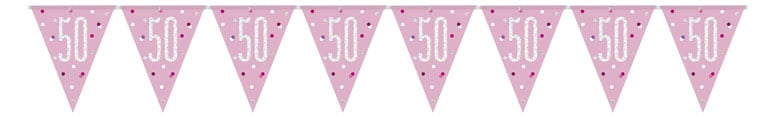 Pink Glitz Age 50 Holographic Foil Pennant Bunting 274cm