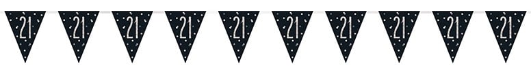Black Glitz Age 21 Holographic Foil Pennant Bunting 274cm Product Image