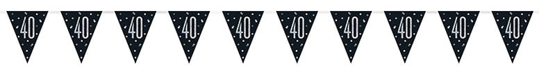 Black Glitz Age 40 Holographic Foil Pennant Bunting 274cm