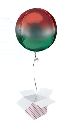 Ombre Red And Green Orbz Foil Helium Balloon - Inflated Balloon in a Box Product Image