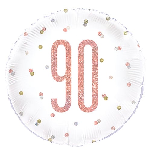 Rose Gold Glitz Age 90 Holographic Round Foil Helium Balloon 46cm / 18 in Product Image