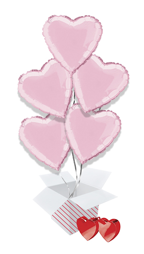 Pastel Pink Heart Foil Helium Balloon Bouquet - 5 Inflated Balloons In ...