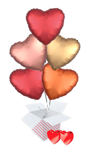 Red Assortment Hearts Foil Helium Balloon Bouquet - 5 Inflated Balloons ...