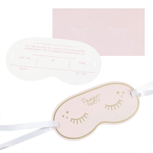 Pamper Party Gold Foiled Eye Mask Shaped Invitations With Envelopes - Pack of 5 Product Gallery Image