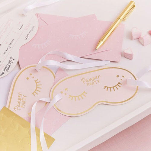Pamper Party Gold Foiled Eye Mask Shaped Invitations With Envelopes - Pack of 5