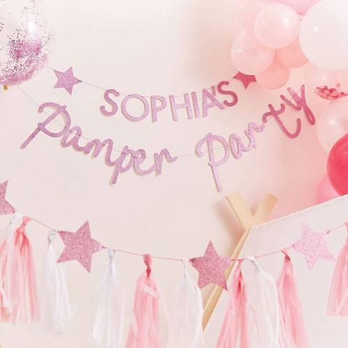 Pamper Party Pink Glitter Customisable Bunting Kit