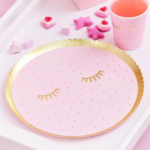 Pamper Party Gold Foiled Sleepy Eyes Round Paper Plates 24cm - Pack of 8