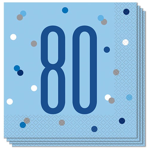Blue Glitz Age 80 Luncheon Napkins 33cm 2Ply - Pack of 16 Product Image