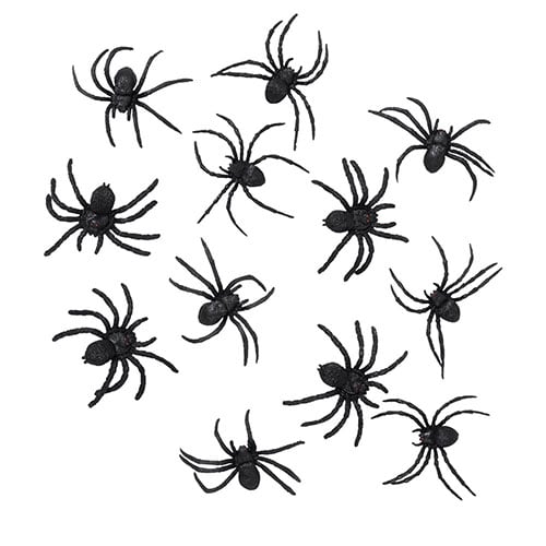 Halloween Black Rubber Spiders - Pack of 12 | Partyrama