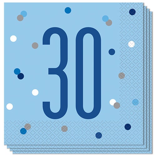 Stunning 16th Glitz Blue & Silver Luncheon Napkins (16cm) - Dazzling Addition For Parties, Events & Elegant Table Decor - 16ct