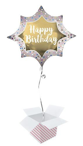 Happy Birthday Satin Gold Burst Helium Foil Giant Balloon - Inflated ...