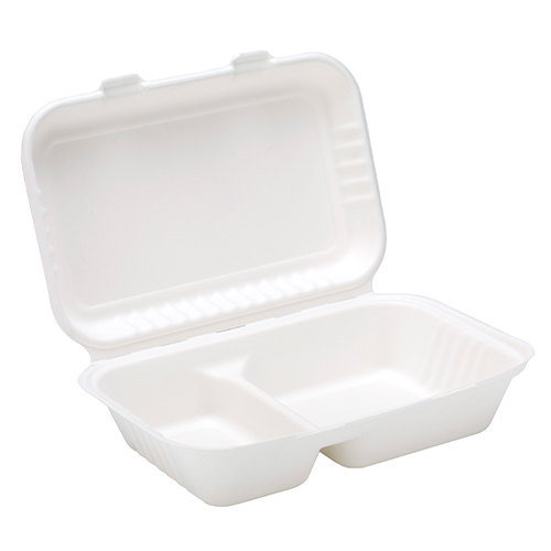White Compostable Bagasse 2 Compartment Takeaway Lunch Box 25cm - Pack ...